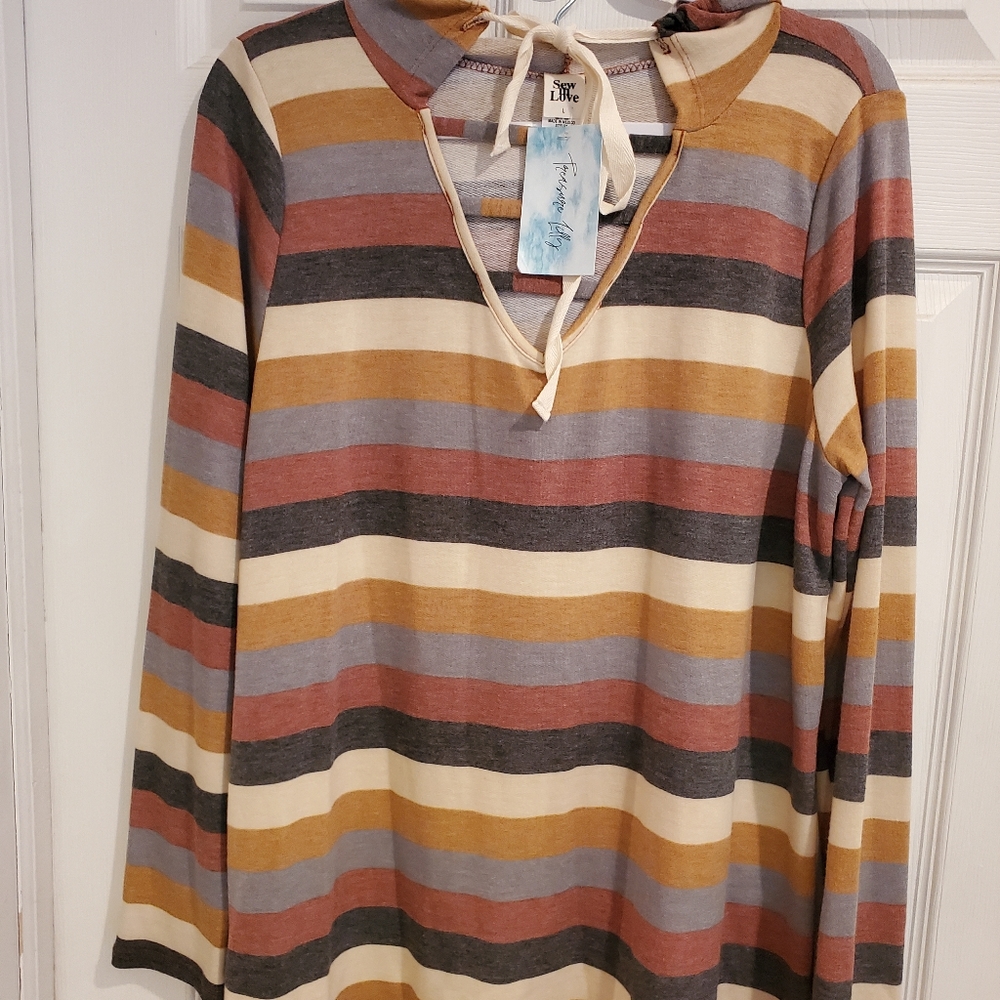 Sew In Love Striped Hooded long sleeve shirt